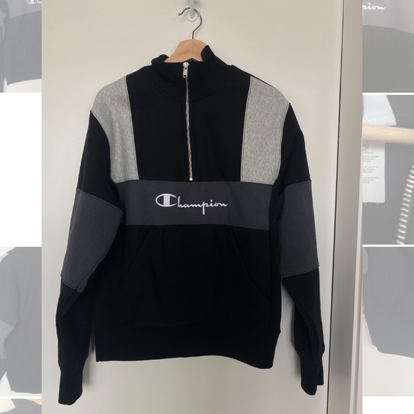 Champion Other - Black and Grey Champion Half Zip Hoody Sweatshirt